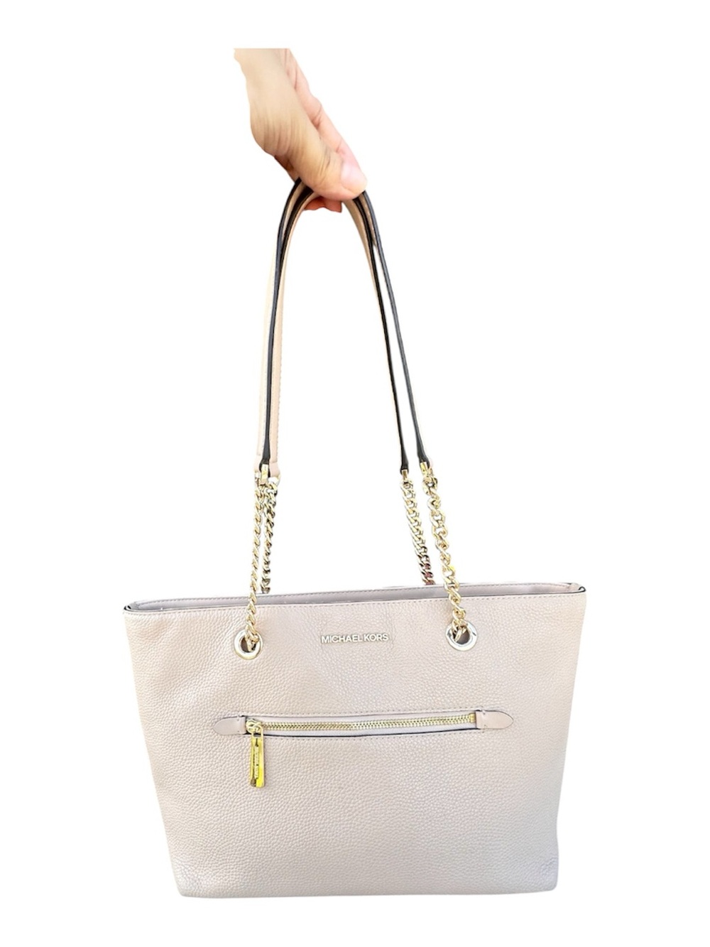 Michael Kors Beige Pebbled Leather Chain-Handle Shoulder Bag - Picture 1 of 10